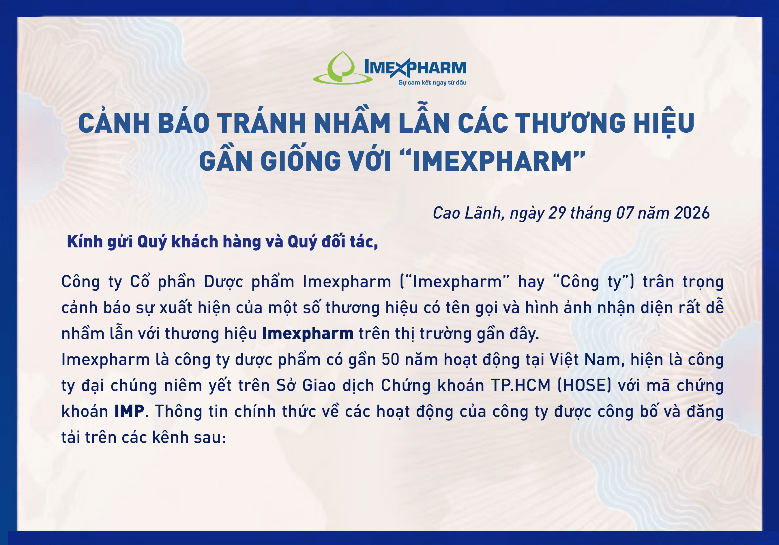 Official Notice: Avoiding confusion with look-alike brands to "IMEXPHARM"