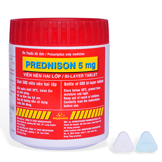 PREDNISON 5mg – Chai 500v – Trắng Xanh